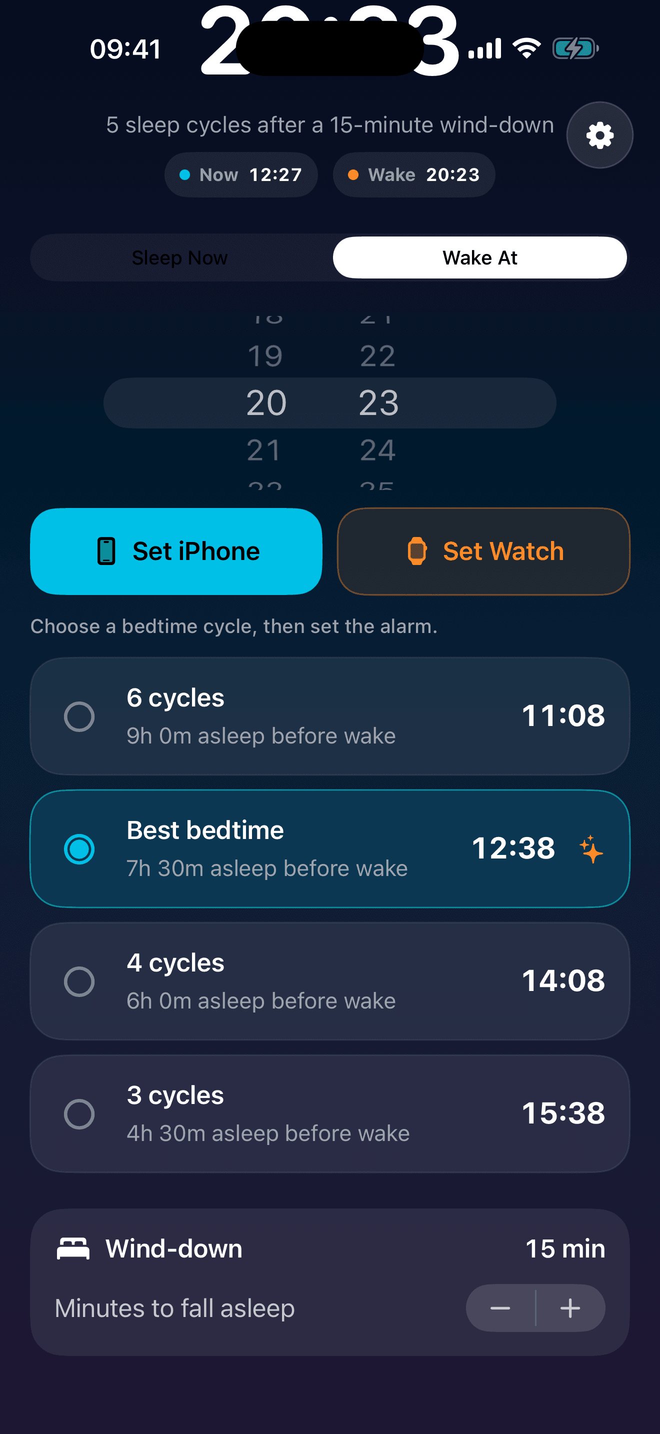 WakeArc cycle list showing Pro cycle options
