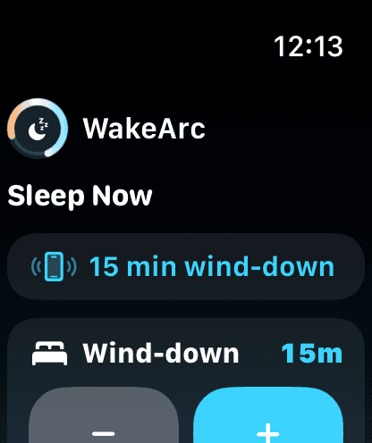 WakeArc Apple Watch screen showing quick wake choices